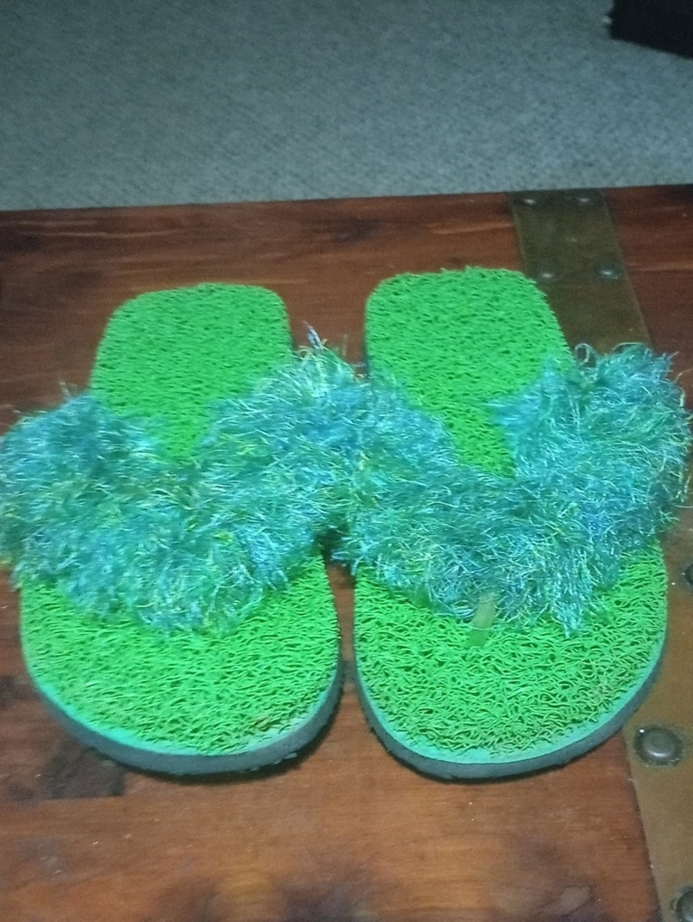 Fuzzy Green Kids' Flip Flop Sandals